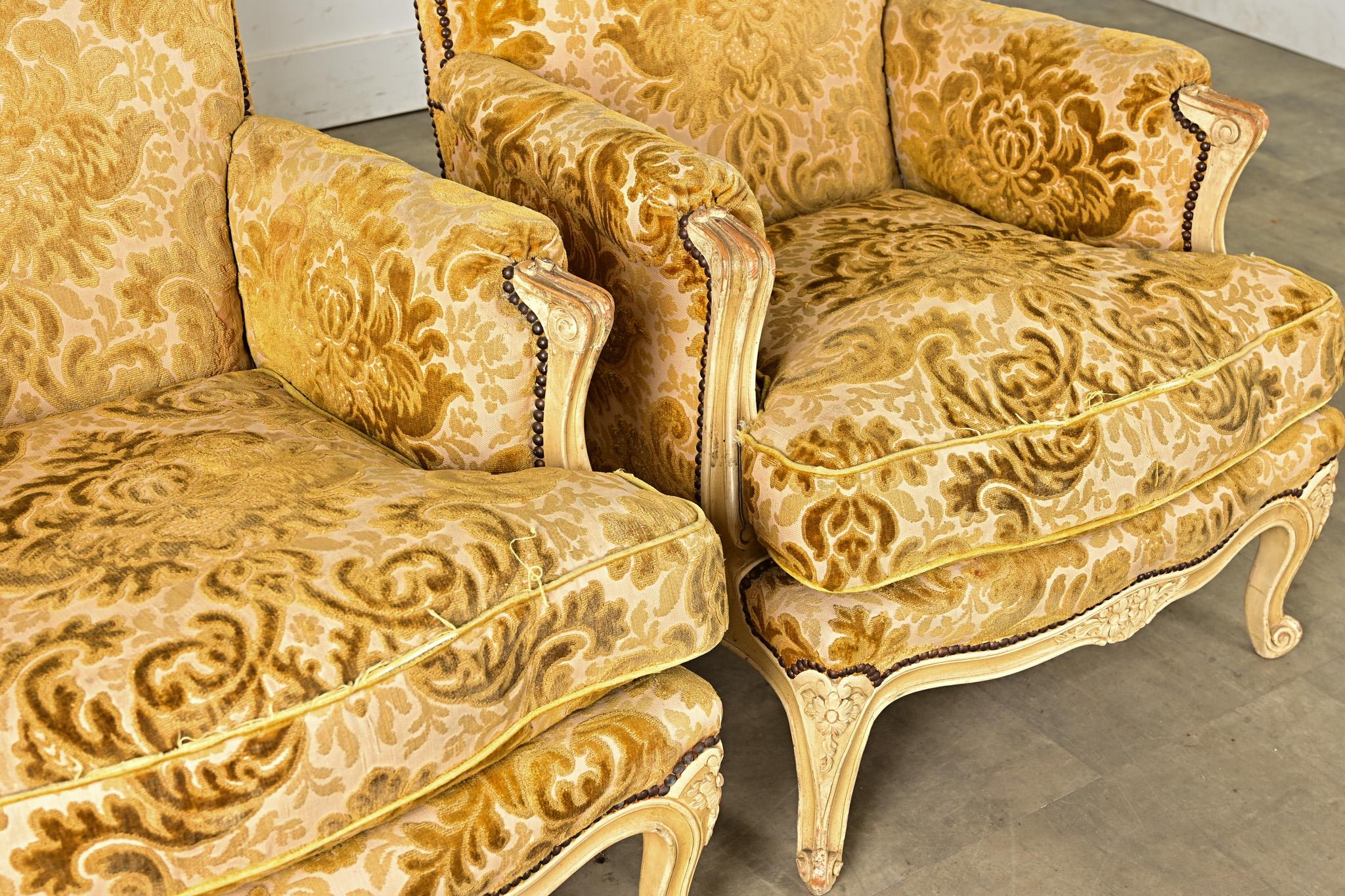 French 19th Century Pair of Louis XV Style Bergeres For Sale at 1stDibs