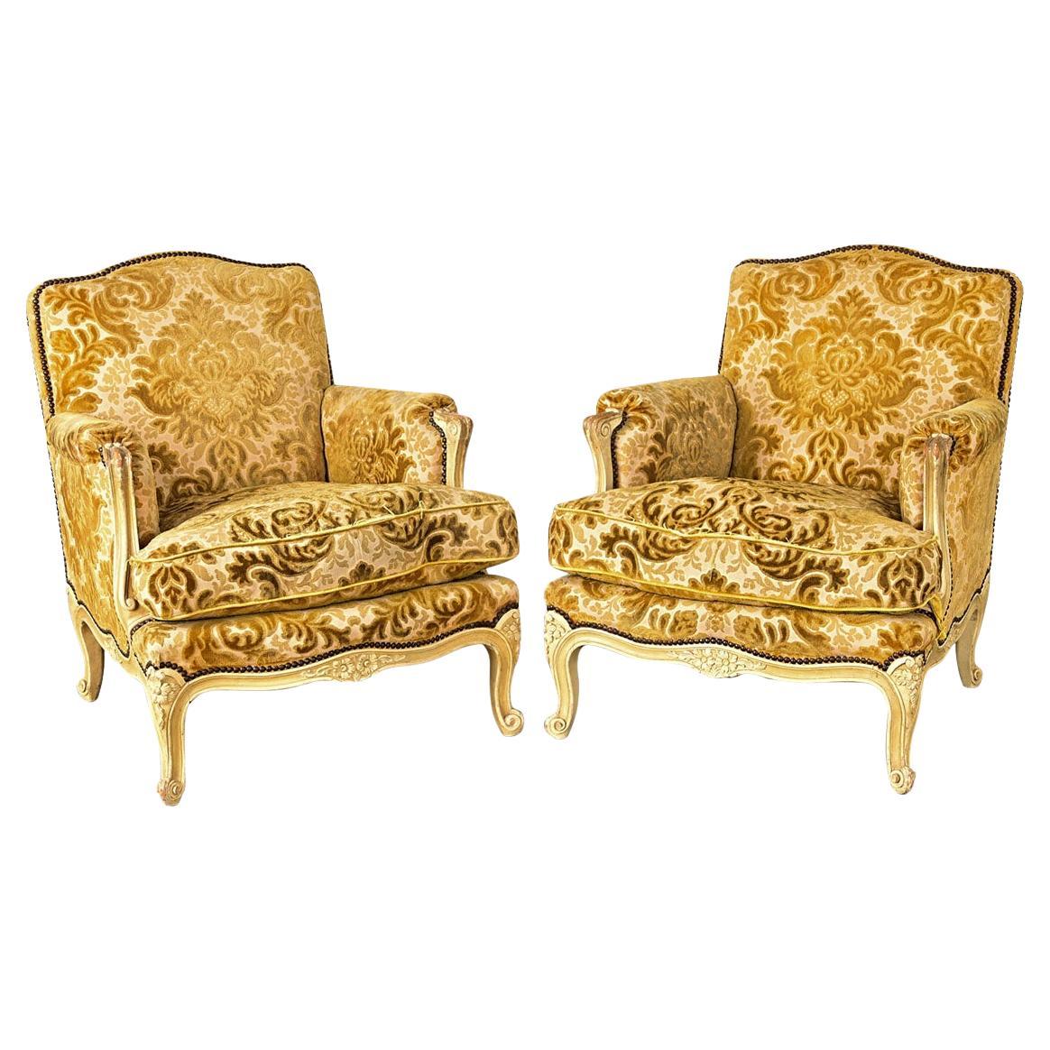 French 19th Century Pair of Louis XV Style Bergeres For Sale