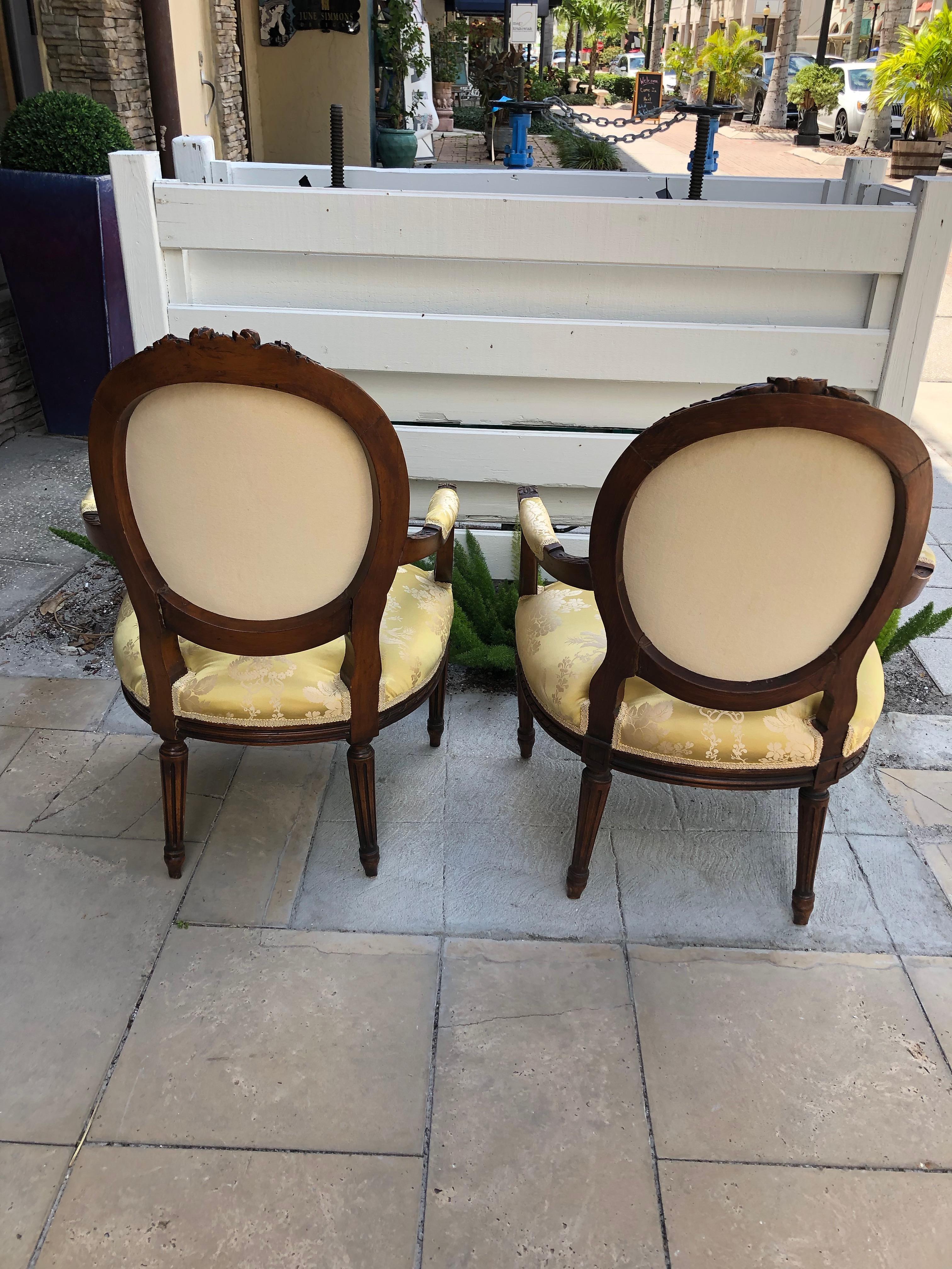Mid-19th Century French 19th Century Pair of Louis XVI Armchairs/Bergere Chairs