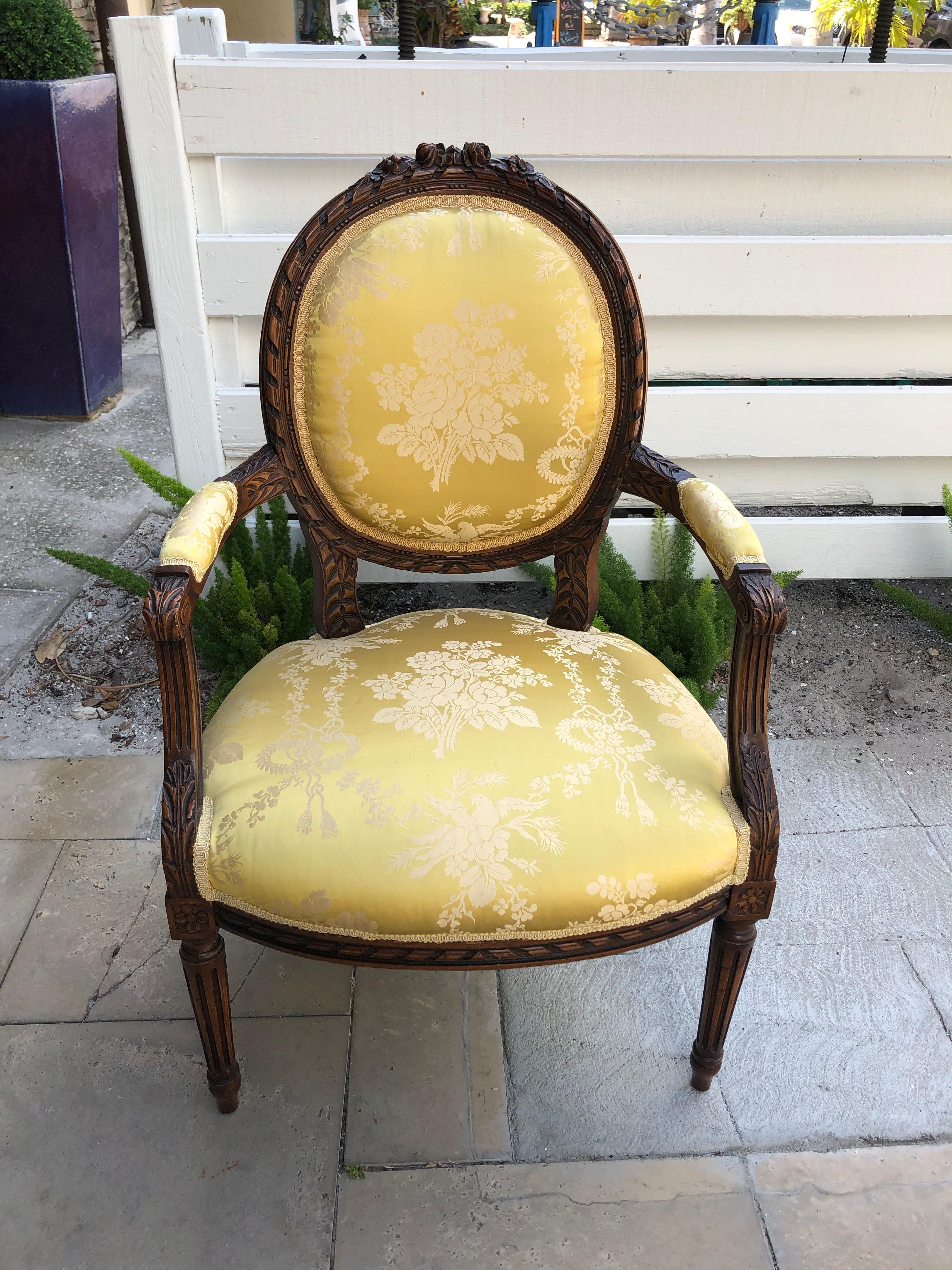 Fruitwood French 19th Century Pair of Louis XVI Armchairs/Bergere Chairs