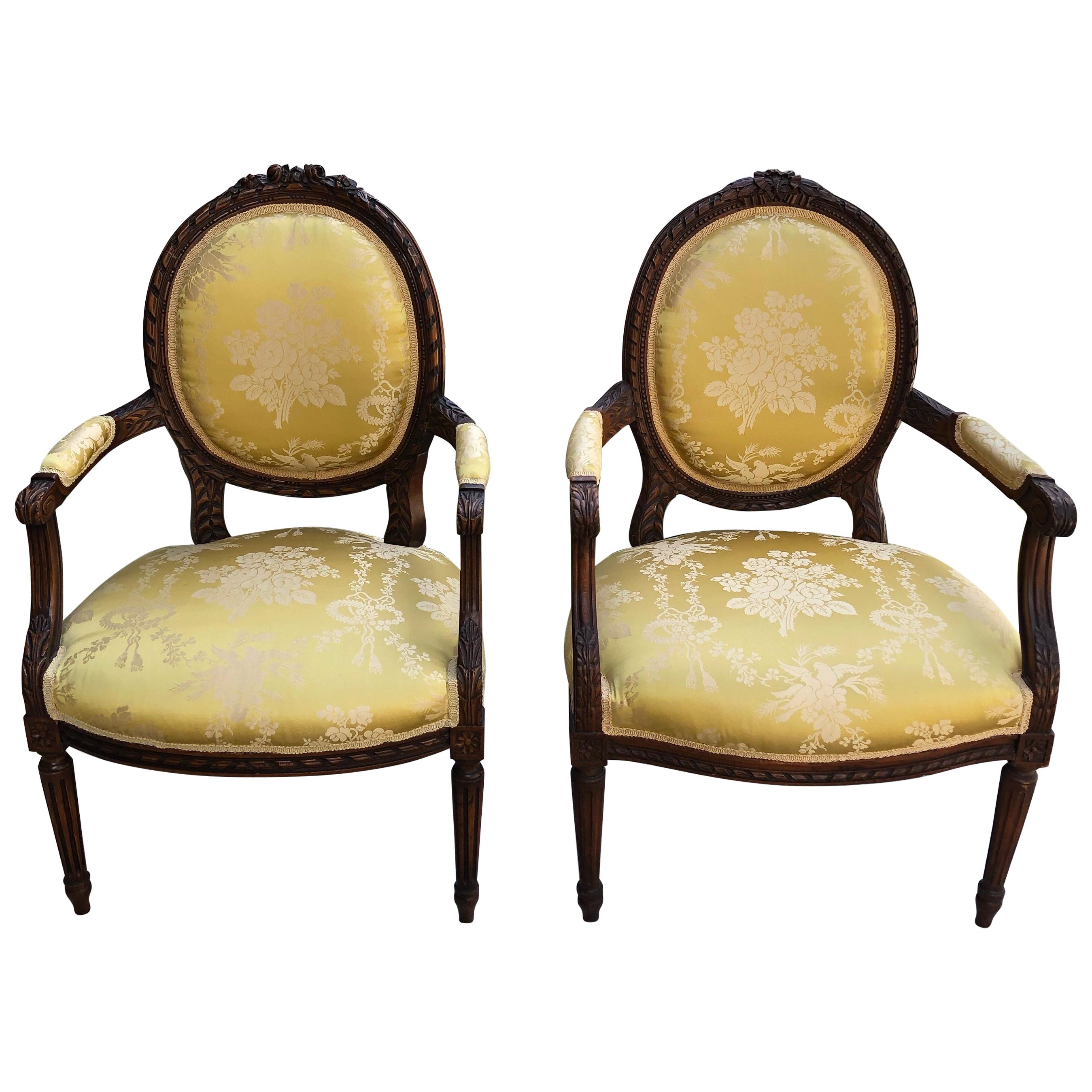French 19th Century Pair of Louis XVI Armchairs/Bergere Chairs