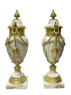 Paire de vases français du 19ème siècle en marbre et bronze doré