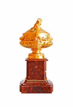 French 19th century pair of Napoleon III ormulu and rouge griotte marble urns