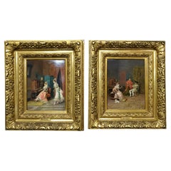 Antique French 19th Century Pair of Paintings, Oil on Canvas