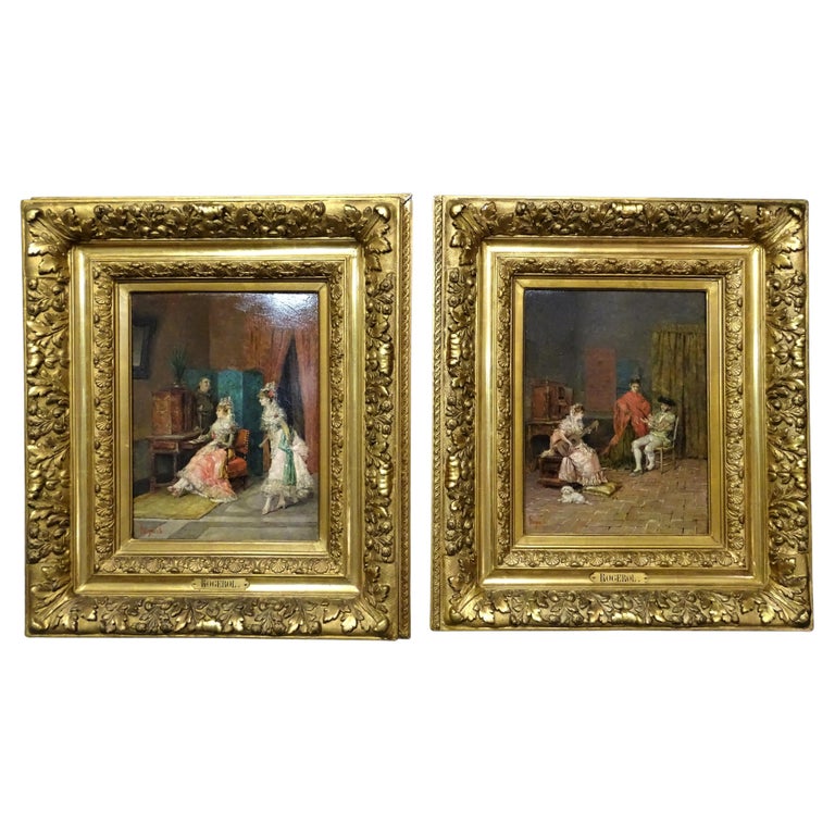 French 19th Century Pair of Paintings, Oil on Canvas For Sale