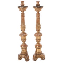 French 19th Century Pair of Tall Gold Gilt Altar Torcheres