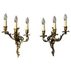 bobeche candle ring French 19th Century Pair of Triple Arm Antique Wall Sconces