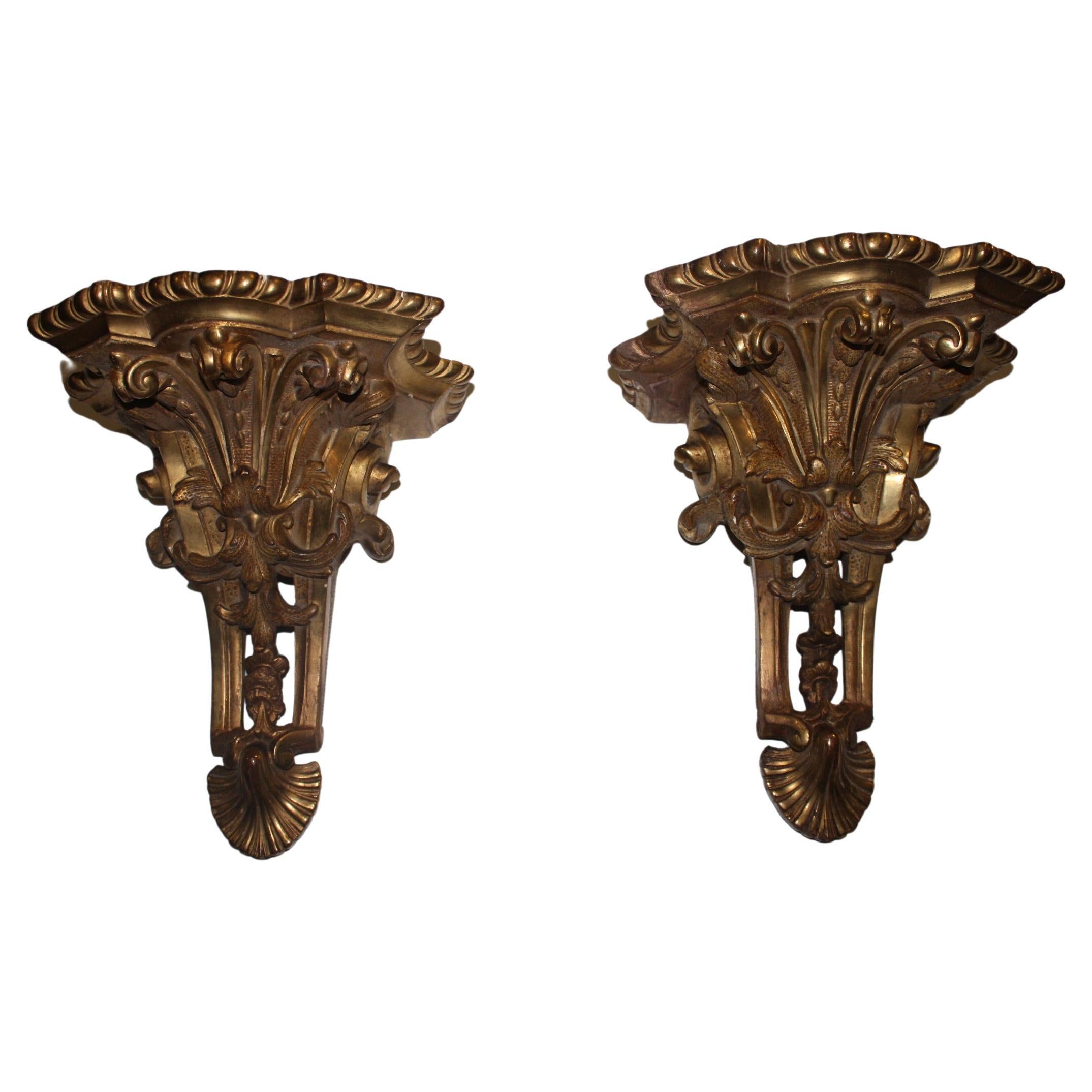 French 19th Century Pair of Wall Gilt Brackets For Sale