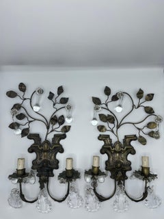 French 19th Century Pair of Wall Light Bronze Repoussé
