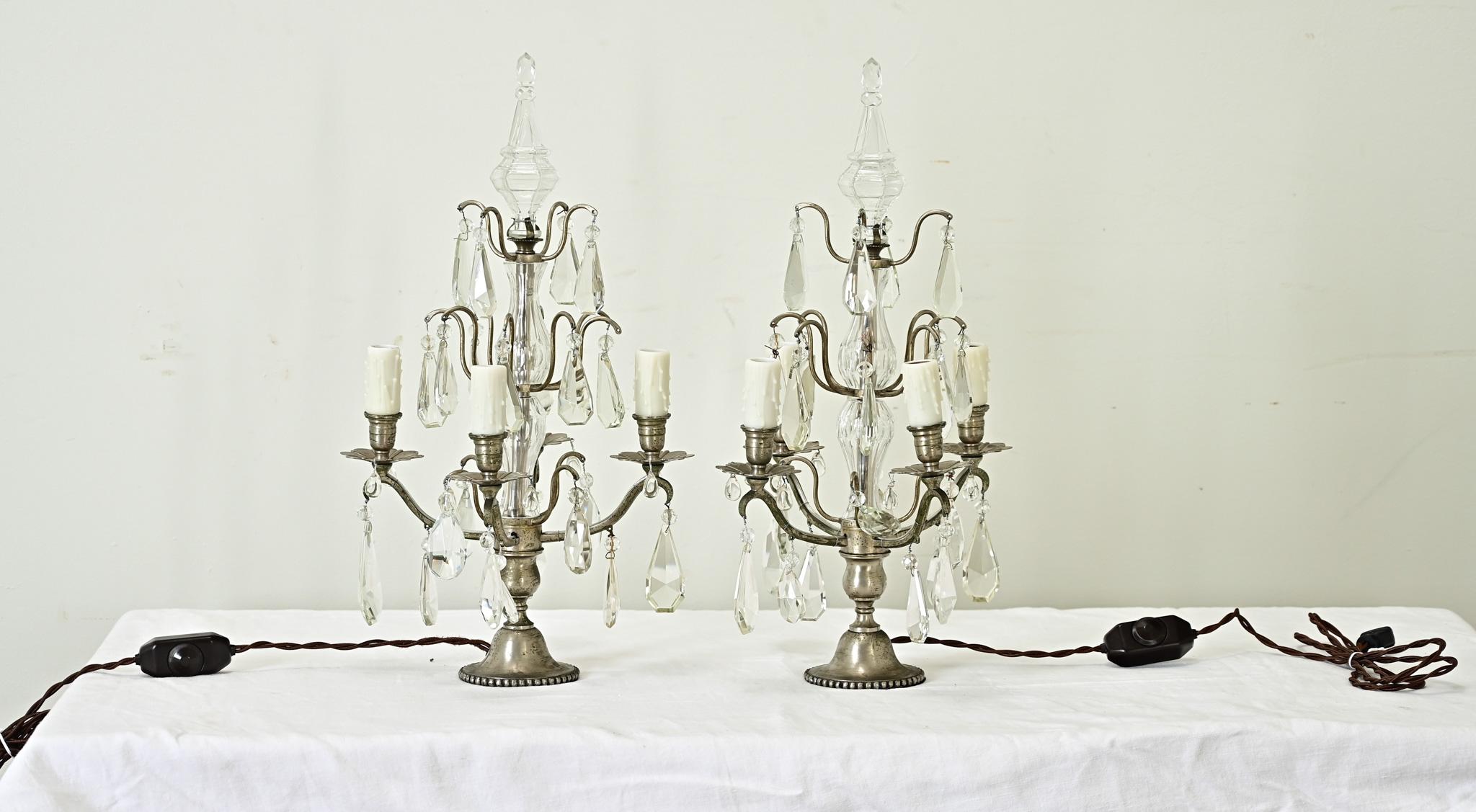 Pareja de Girándolas de Cristal Francesas del Siglo XIX Francés en venta