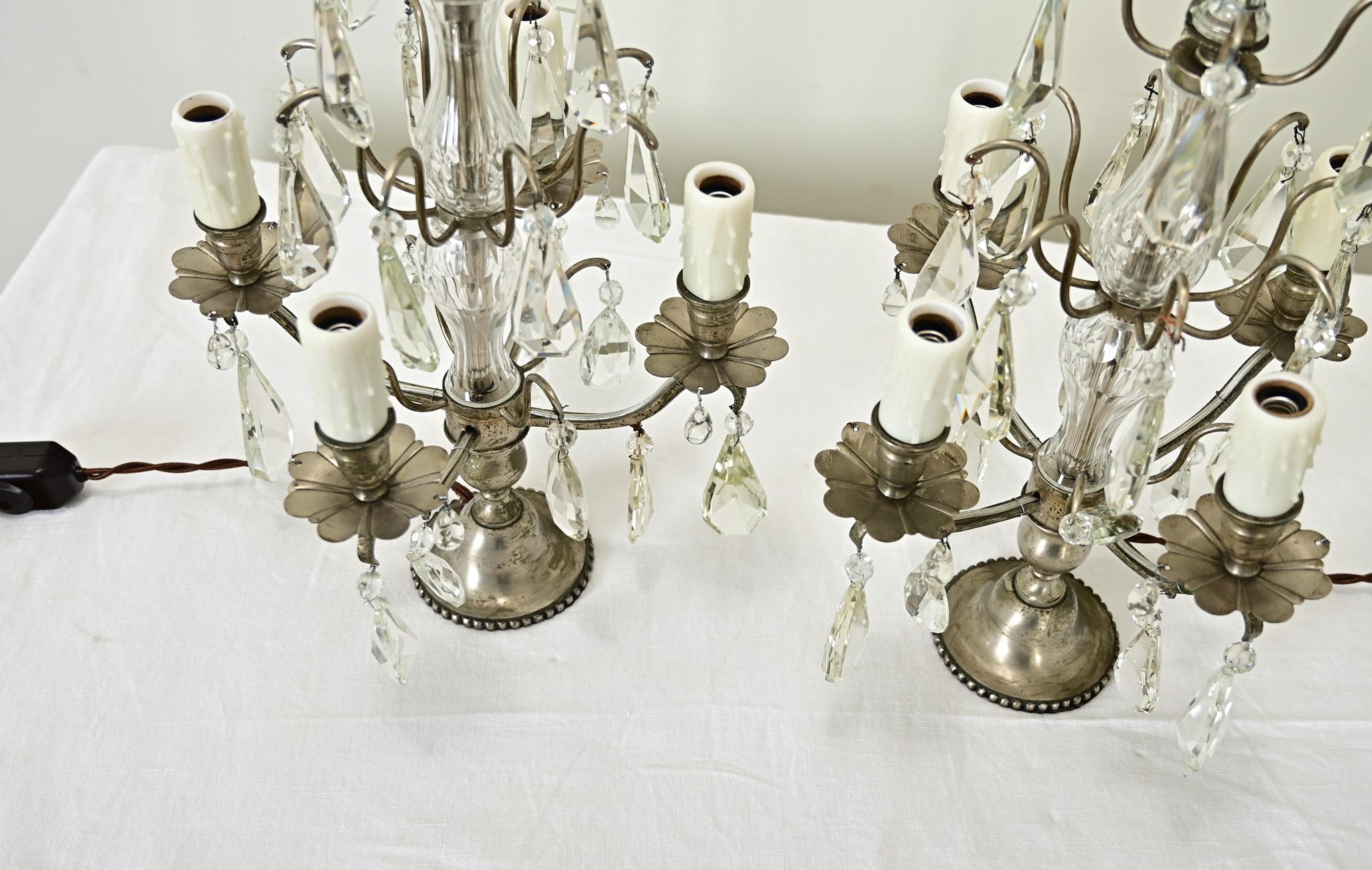 Pareja de Girándolas de Cristal Francesas del Siglo XIX en venta 2