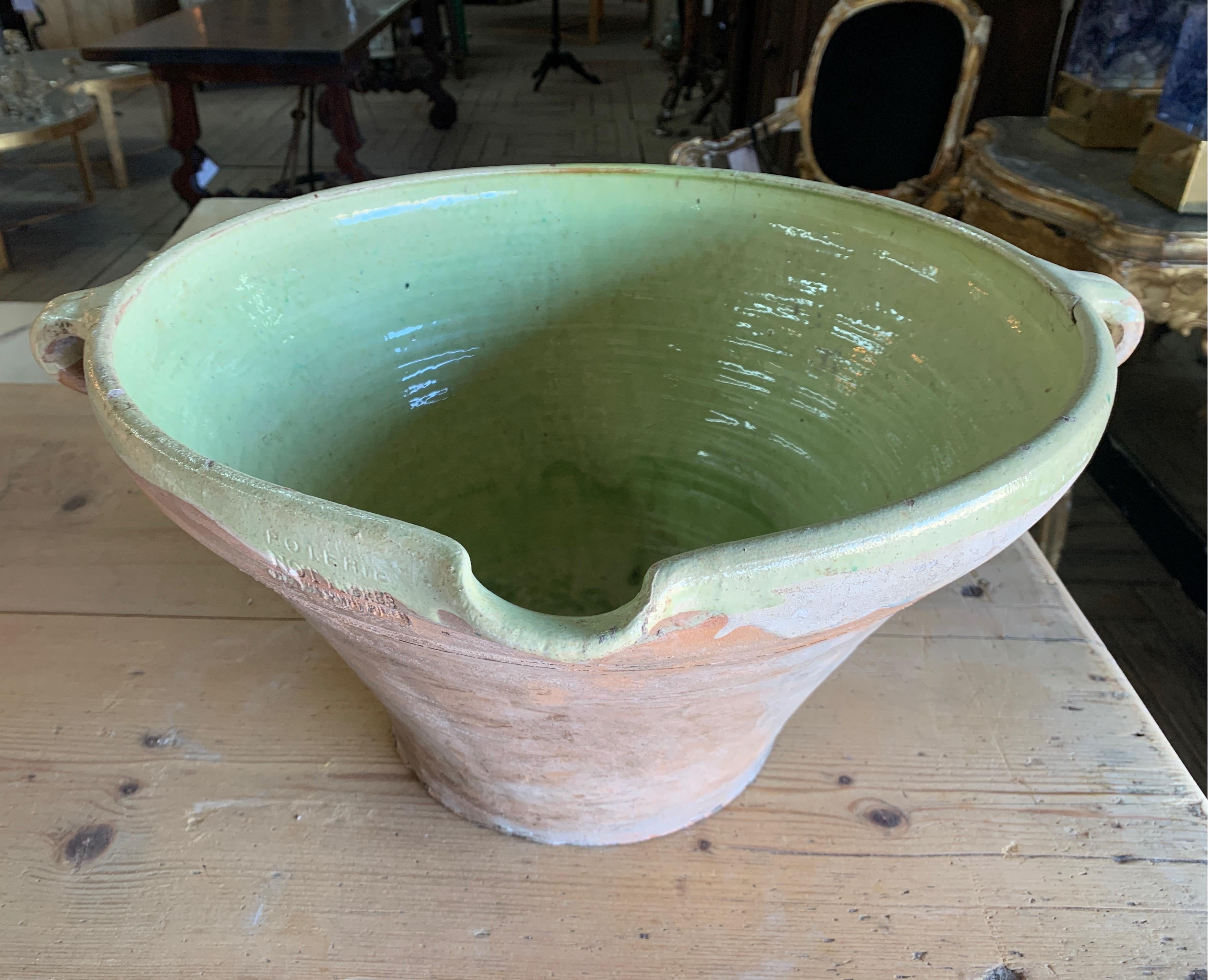 French 19th Century Pale Green Interior Glazed Bowl 5