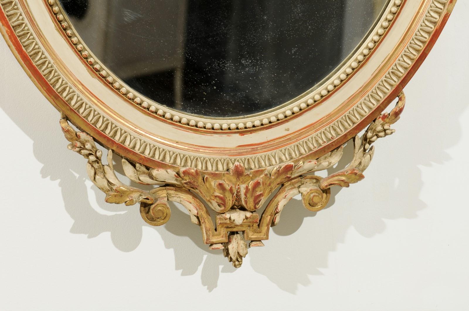 French 19th Century Parcel Gilt Carved Oval Marriage Mirror with Kissing Doves 3