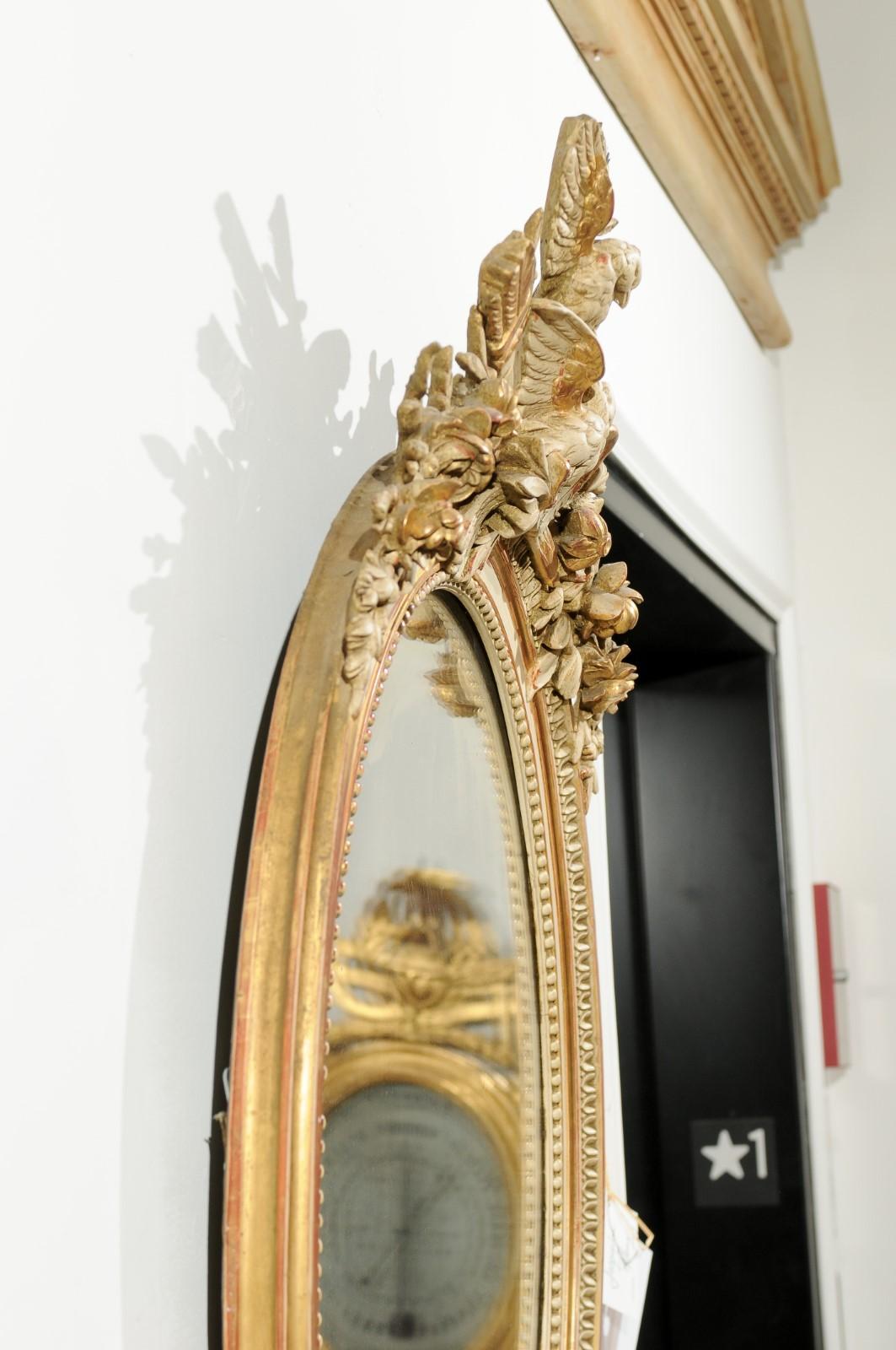 French 19th Century Parcel Gilt Carved Oval Marriage Mirror with Kissing Doves 4