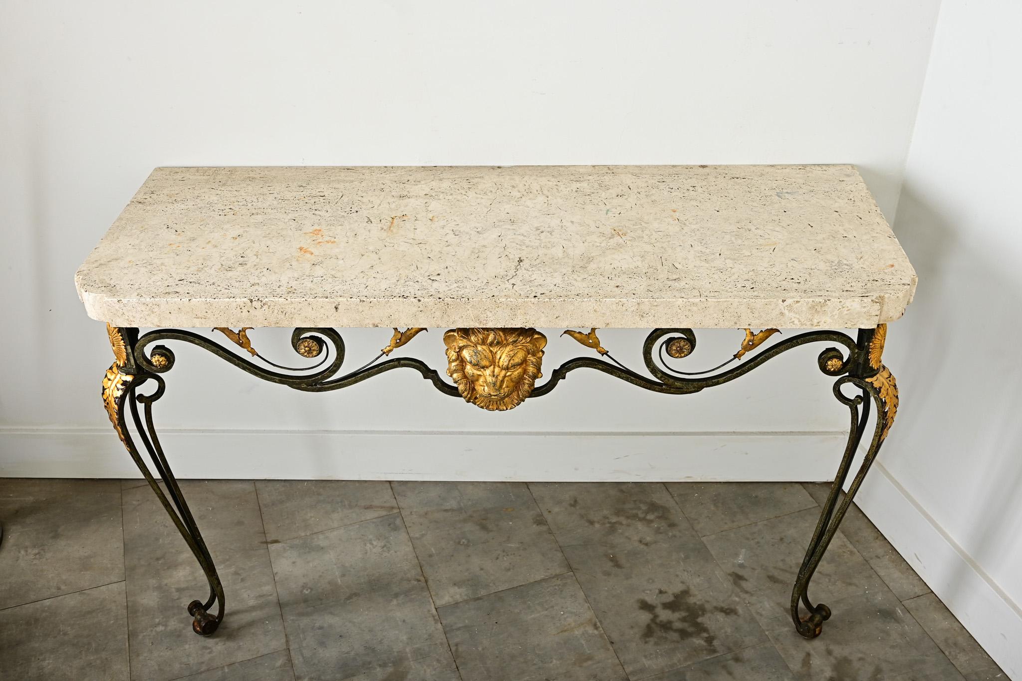 Carved French 19th Century Parcel Gilt Wall-Mounting Iron Console For Sale