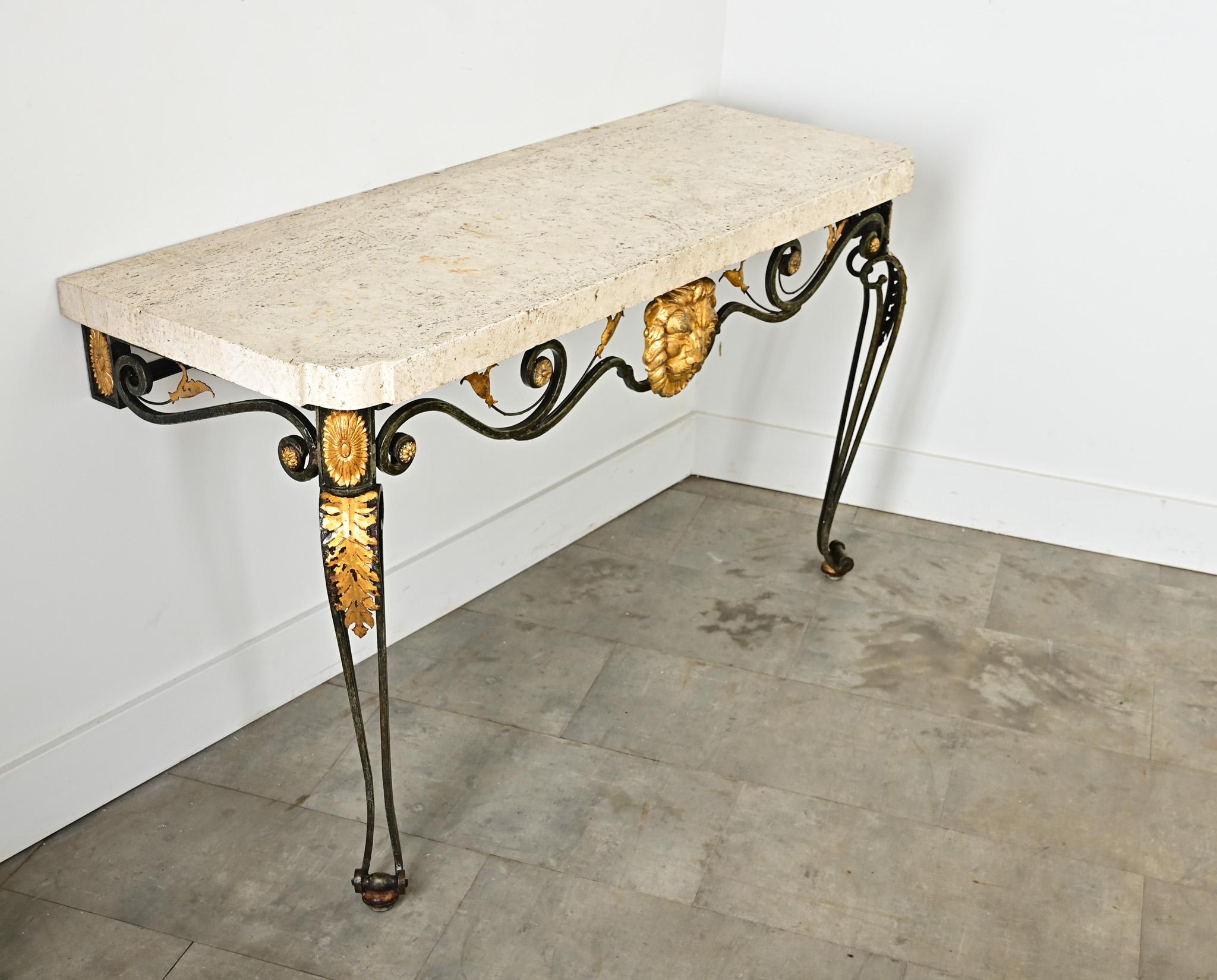 French 19th Century Parcel Gilt Wall-Mounting Iron Console In Good Condition For Sale In Baton Rouge, LA