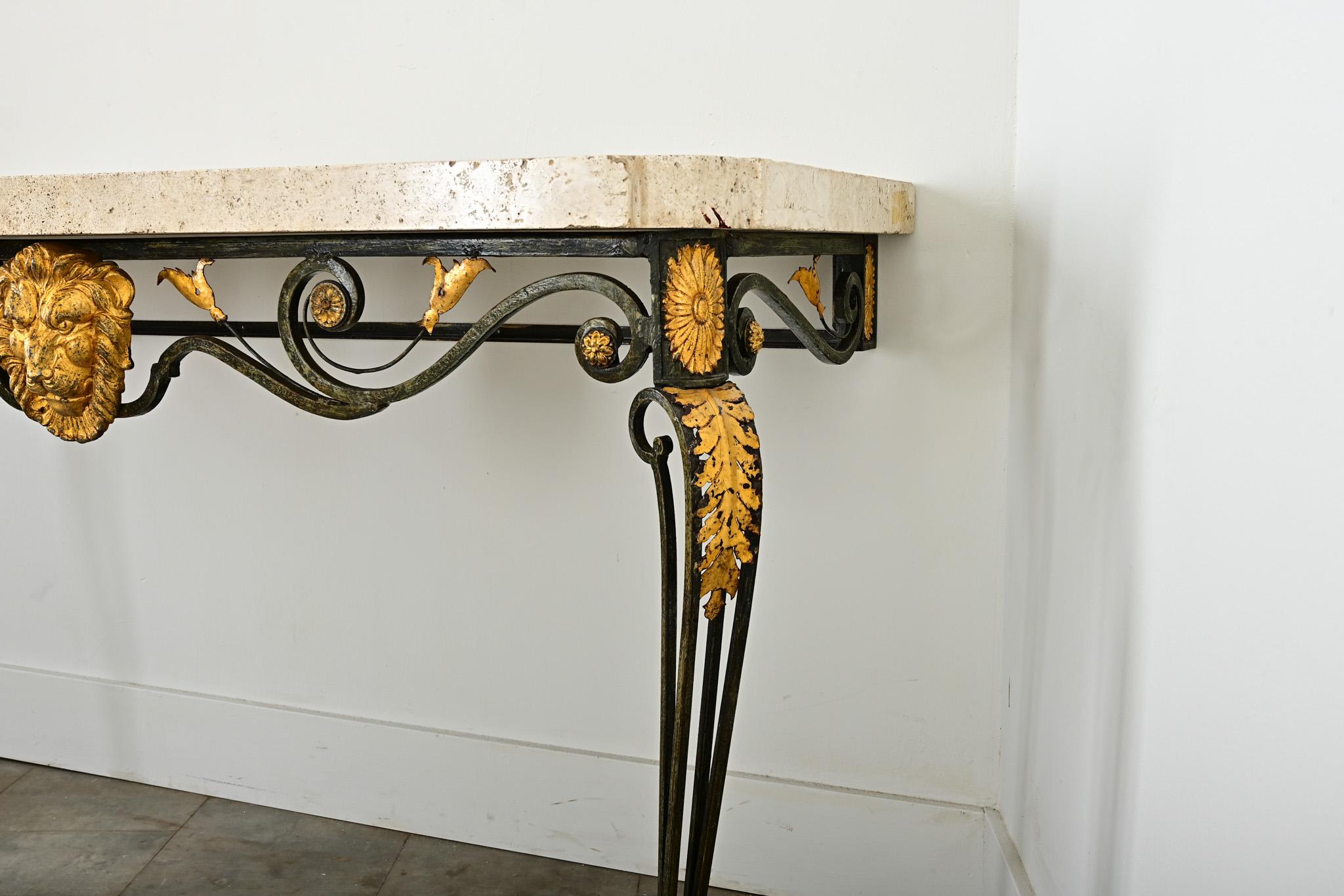 Gold French 19th Century Parcel Gilt Wall-Mounting Iron Console For Sale