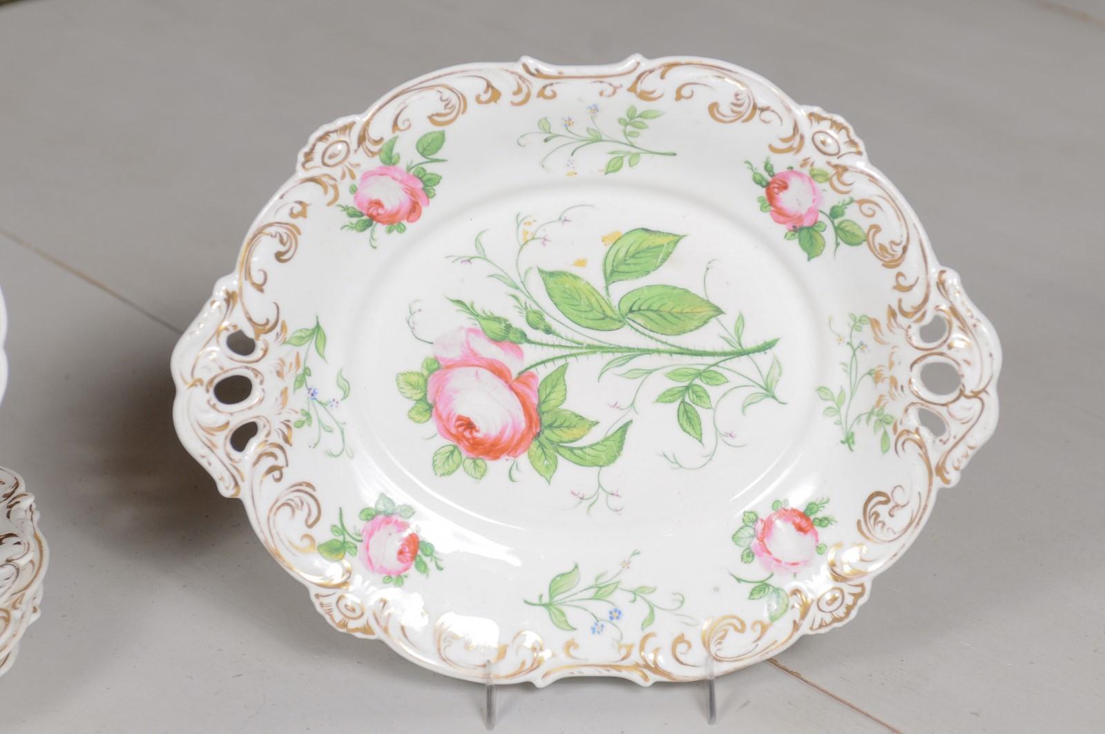 French 19th Century Paris Porcelain Dessert Set with Five Plates and Compote In Good Condition In Atlanta, GA