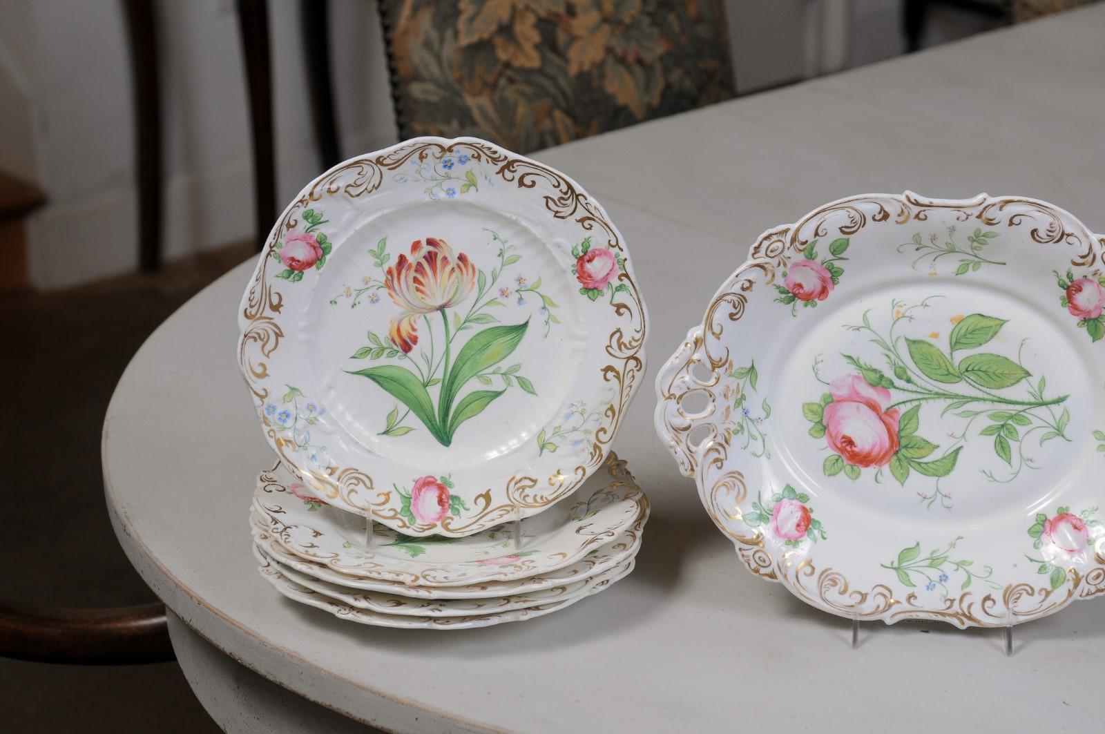 French 19th Century Paris Porcelain Dessert Set with Five Plates and Compote 2