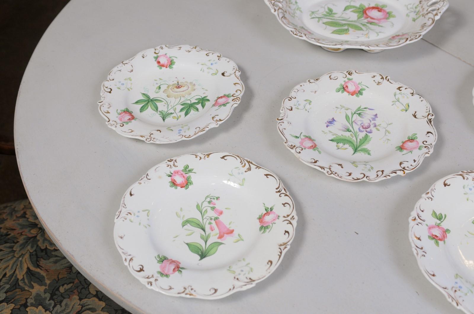 French 19th Century Paris Porcelain Dessert Set with Five Plates and Compote 5