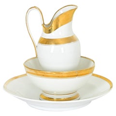 Jarra y cuencos franceses de porcelana de París del siglo XIX