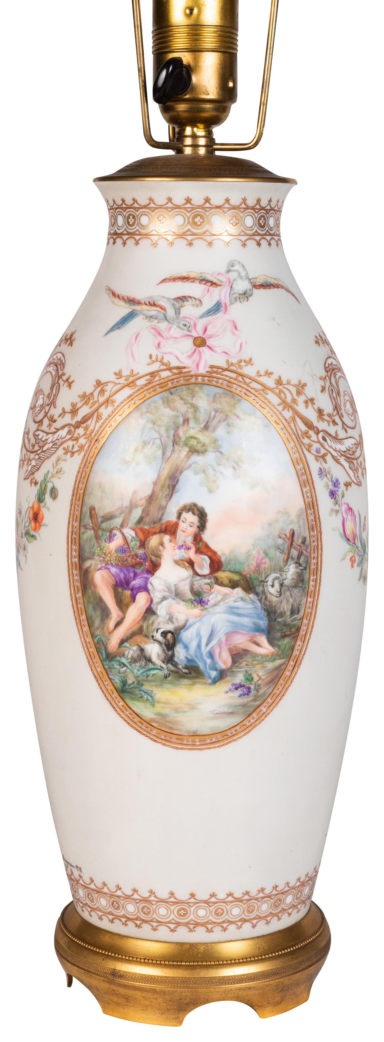 Hand-Painted French 19th Century Paris ware porcelain Lamp. For Sale