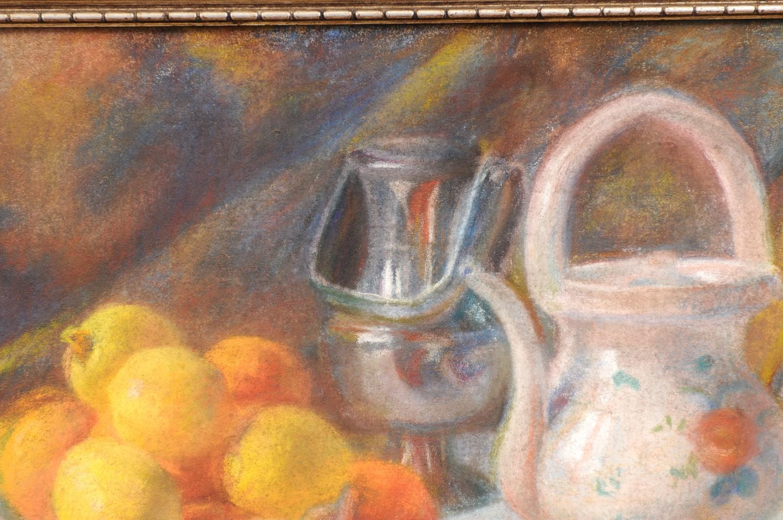 French 19th Century Pastel on Canvas Still-Life Painting with Citrus in Bowl For Sale 7