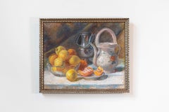 French 19th Century Pastel on Canvas Still-Life Painting with Citrus in Bowl