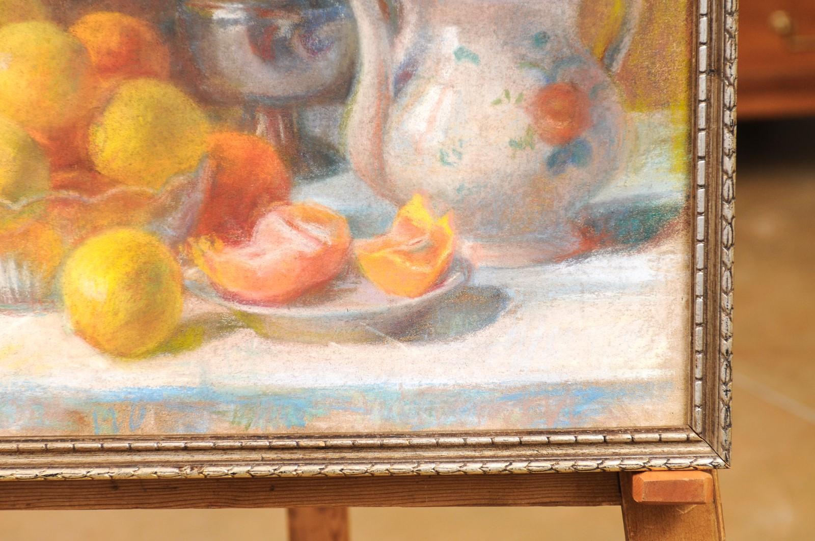 French 19th Century Pastel on Canvas Still-Life Painting with Citrus in Bowl For Sale 2