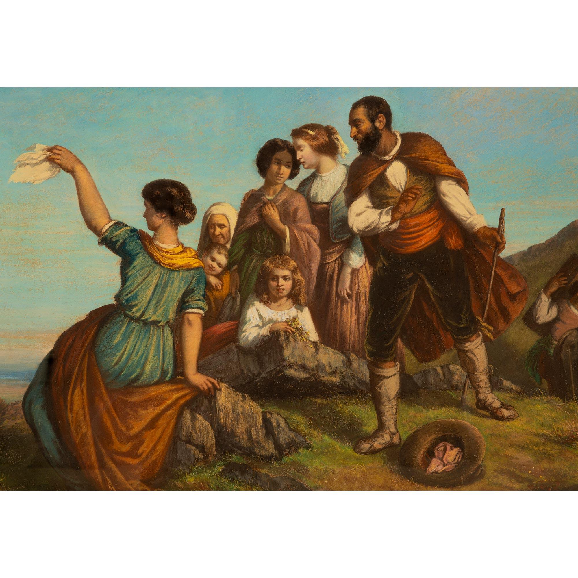 French 19th Century Pastel, Signed E. Tourneux, 1855 In Good Condition For Sale In West Palm Beach, FL