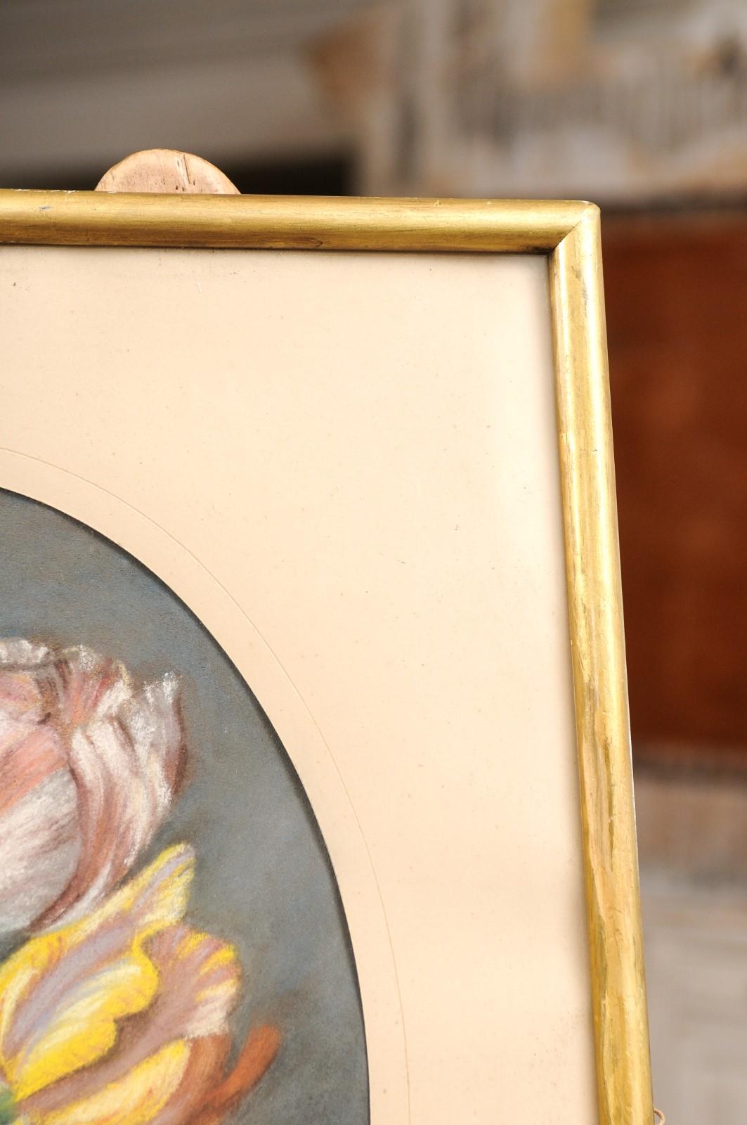 French 19th Century Pastel Still-Life Painting Depicting a Bouquet of Tulips For Sale 2