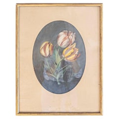 Pastell-Stillleben-Gemälde des 19. Jahrhunderts mit einem Blumenstrauß aus Tulpen
