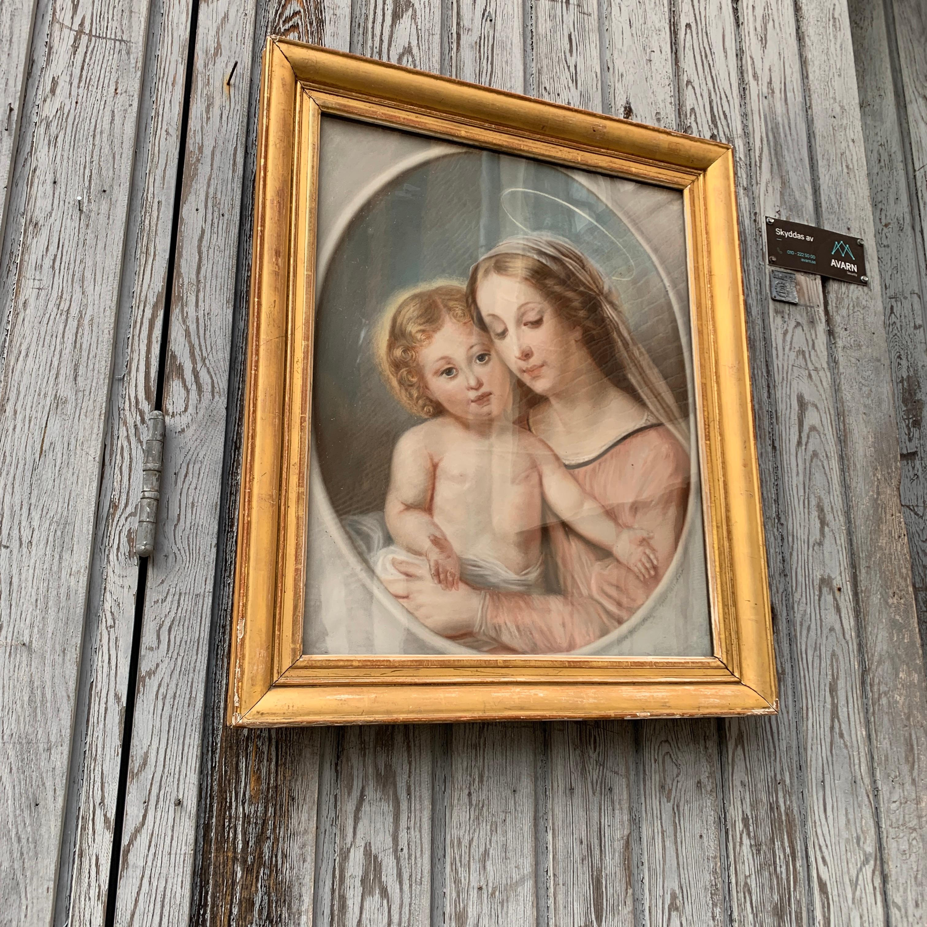 French 19th Century Pastel with Virgin Mary and Jesus Child  1