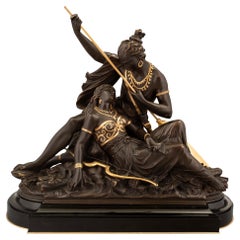 French 19th Century Patinated Bronze and Gilt Statue of Native Americans Lovers