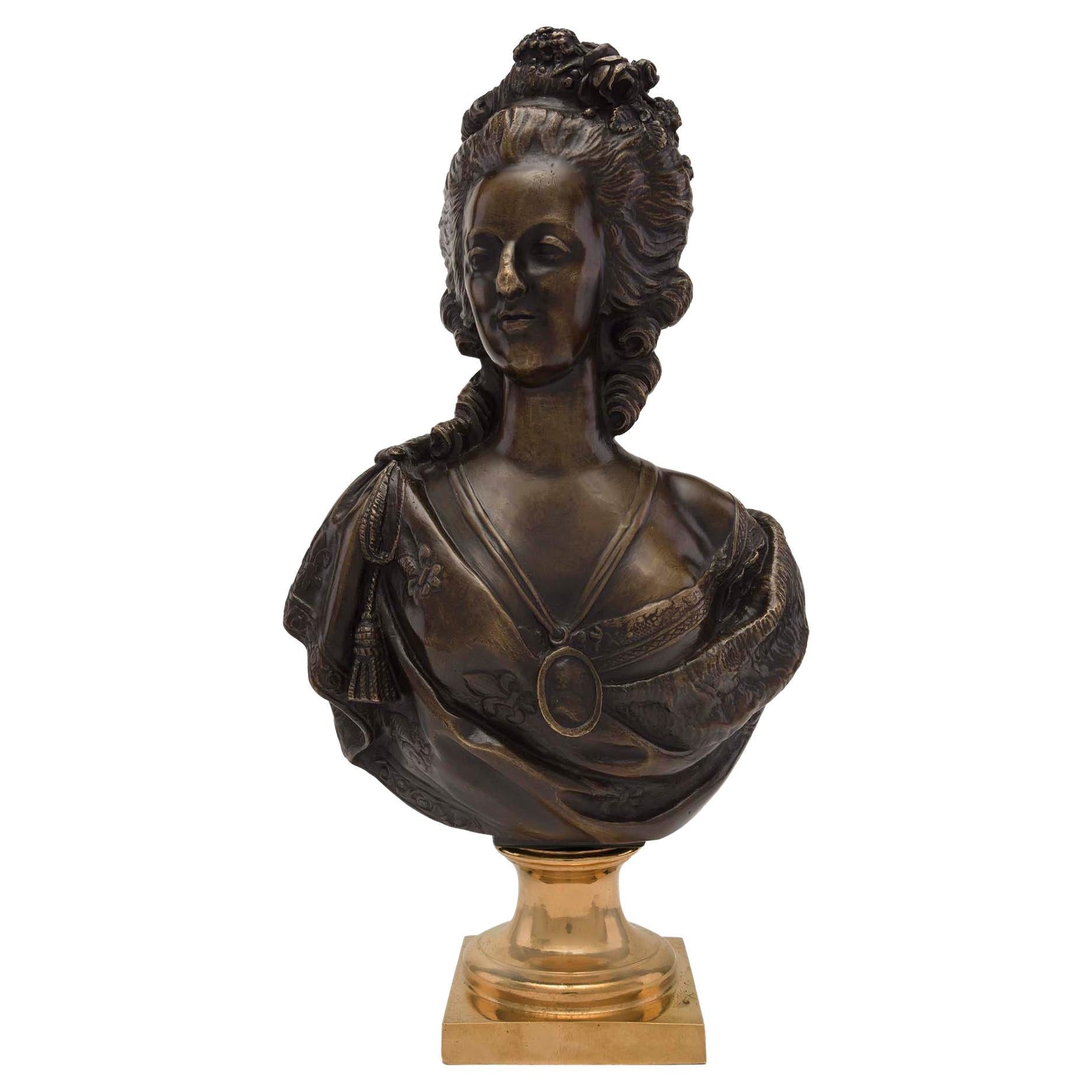 French 19th Century Patinated Bronze and Ormolu Bust of Marie Antoinette
