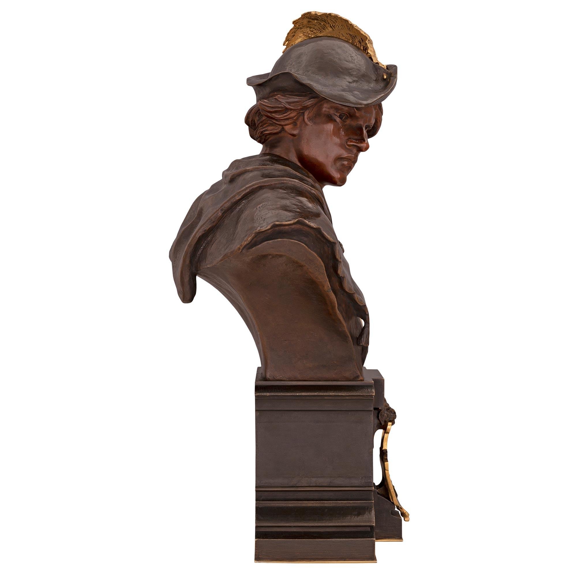 French 19th Century Patinated Bronze and Ormolu Bust, Titled Esrholier In Good Condition For Sale In West Palm Beach, FL