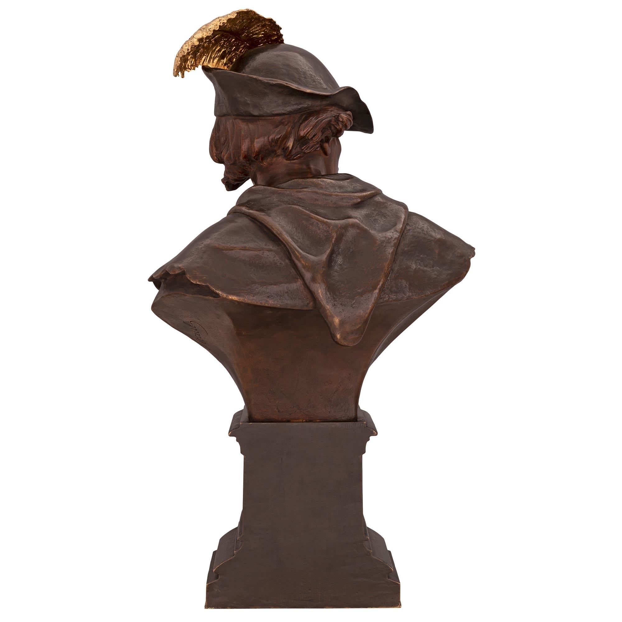 Patiné Buste français du 19ème siècle en bronze patiné et bronze doré, intitulé Esrholier en vente