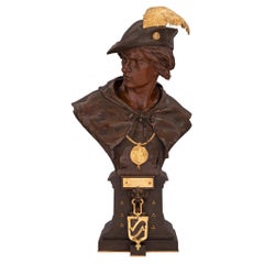 Busto in bronzo patinato e ormolu del XIX secolo francese, intitolato Esrholier