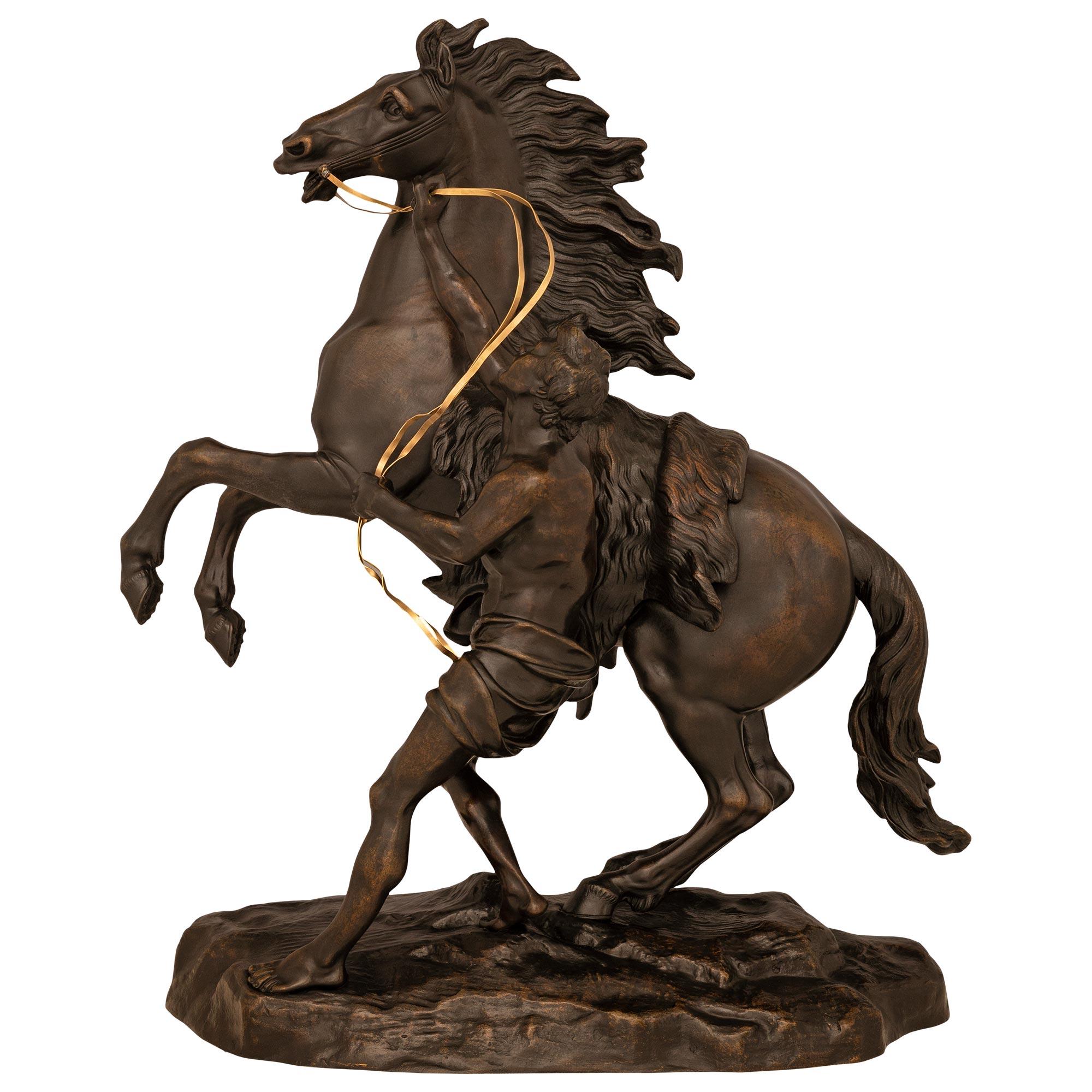 French 19th Century Patinated Bronze And Ormolu Statue Of A Horse And Groom For Sale 7
