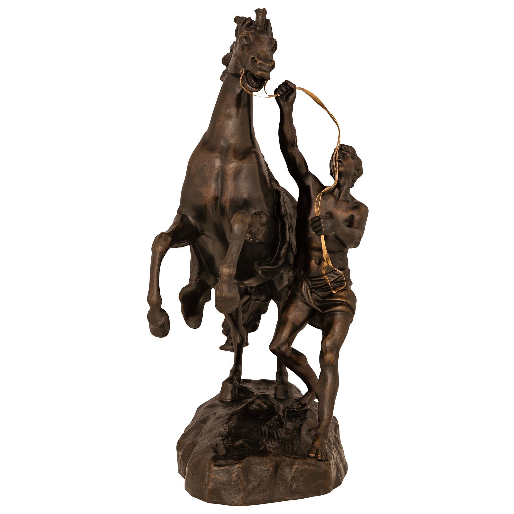 French 19th Century Patinated Bronze And Ormolu Statue Of A Horse And Groom For Sale 1