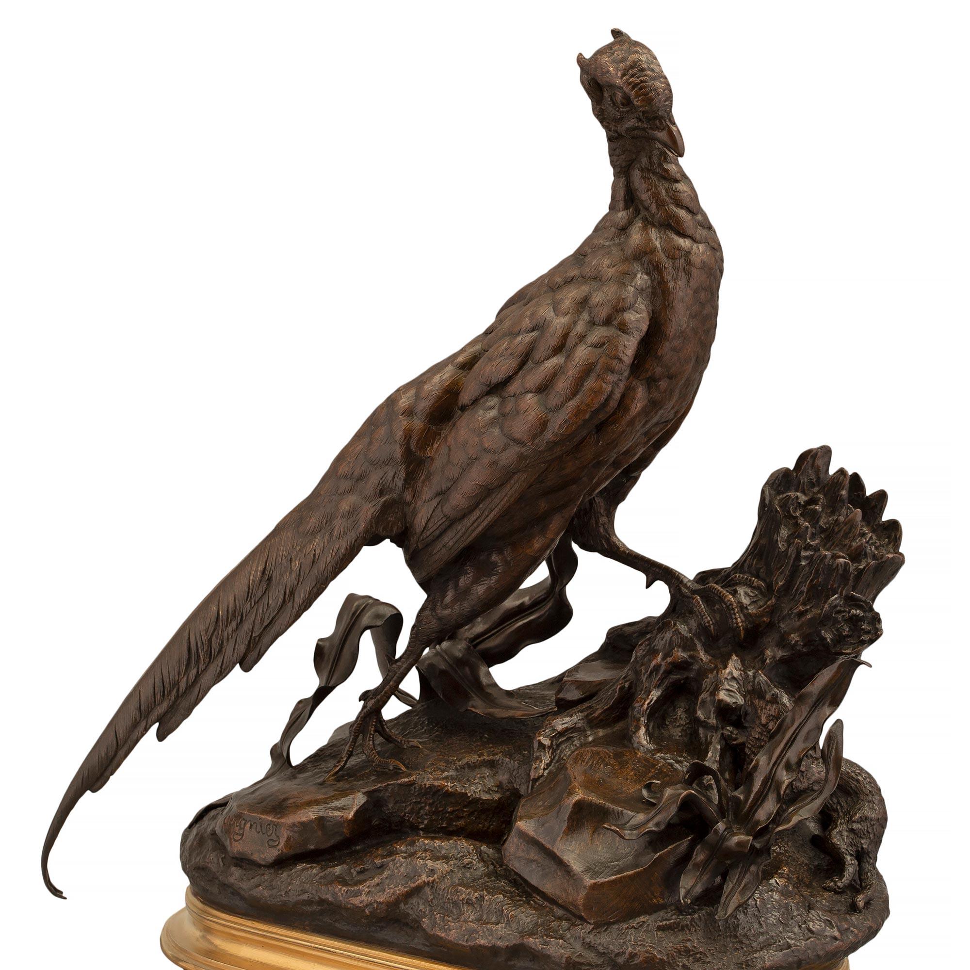 French 19th Century Patinated Bronze and Ormolu Statue of a Pheasant For Sale 1