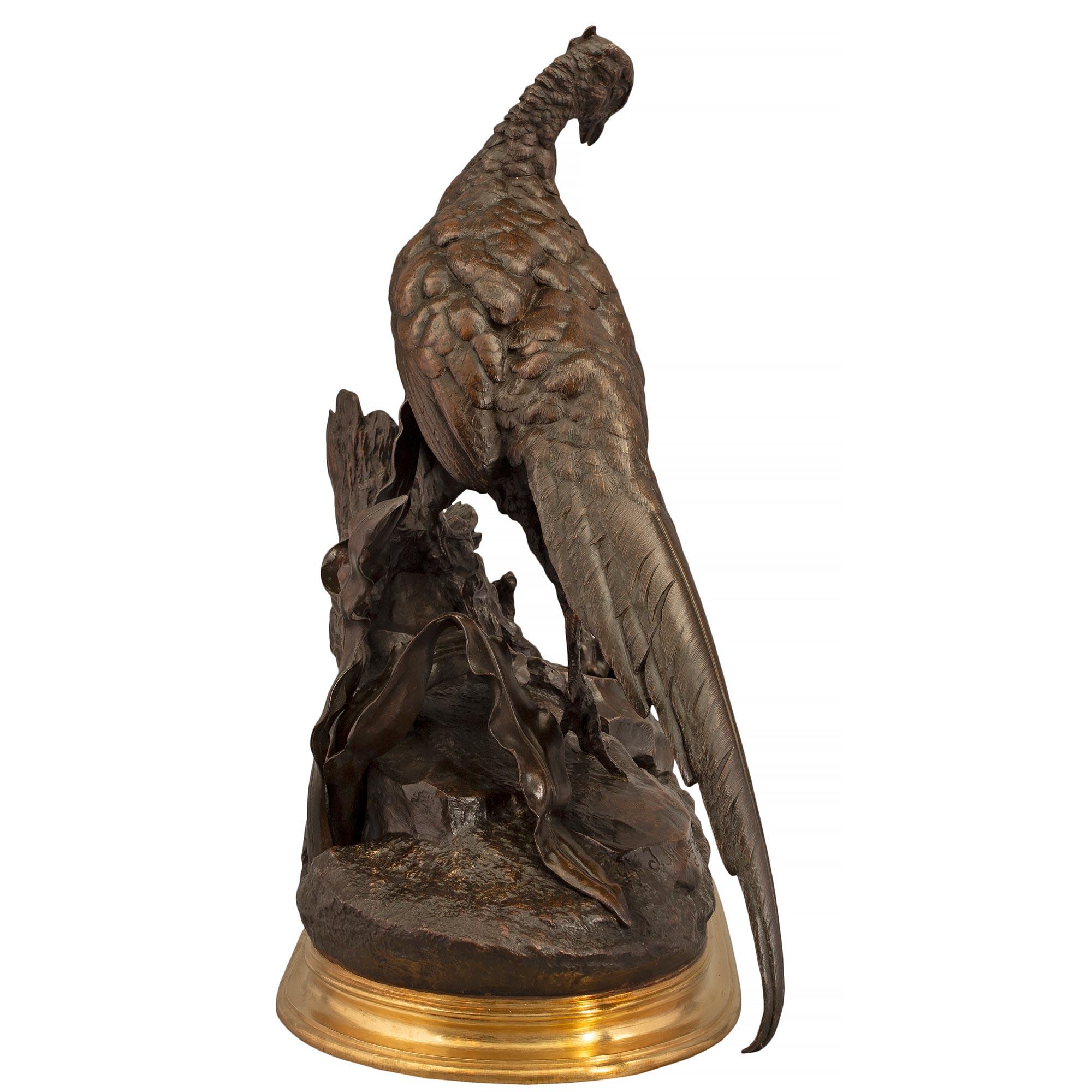 French 19th Century Patinated Bronze and Ormolu Statue of a Pheasant For Sale 2