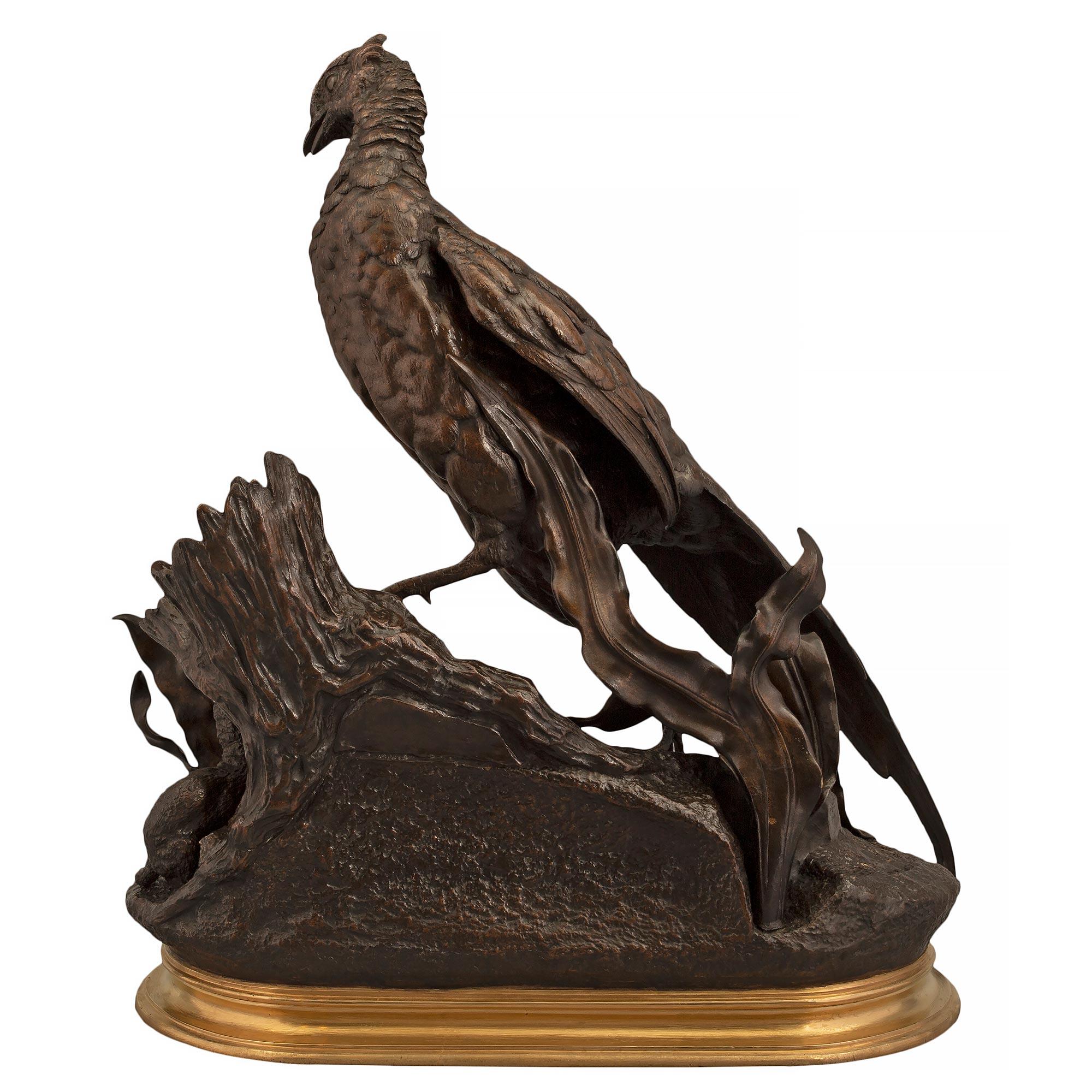 French 19th Century Patinated Bronze and Ormolu Statue of a Pheasant For Sale 5