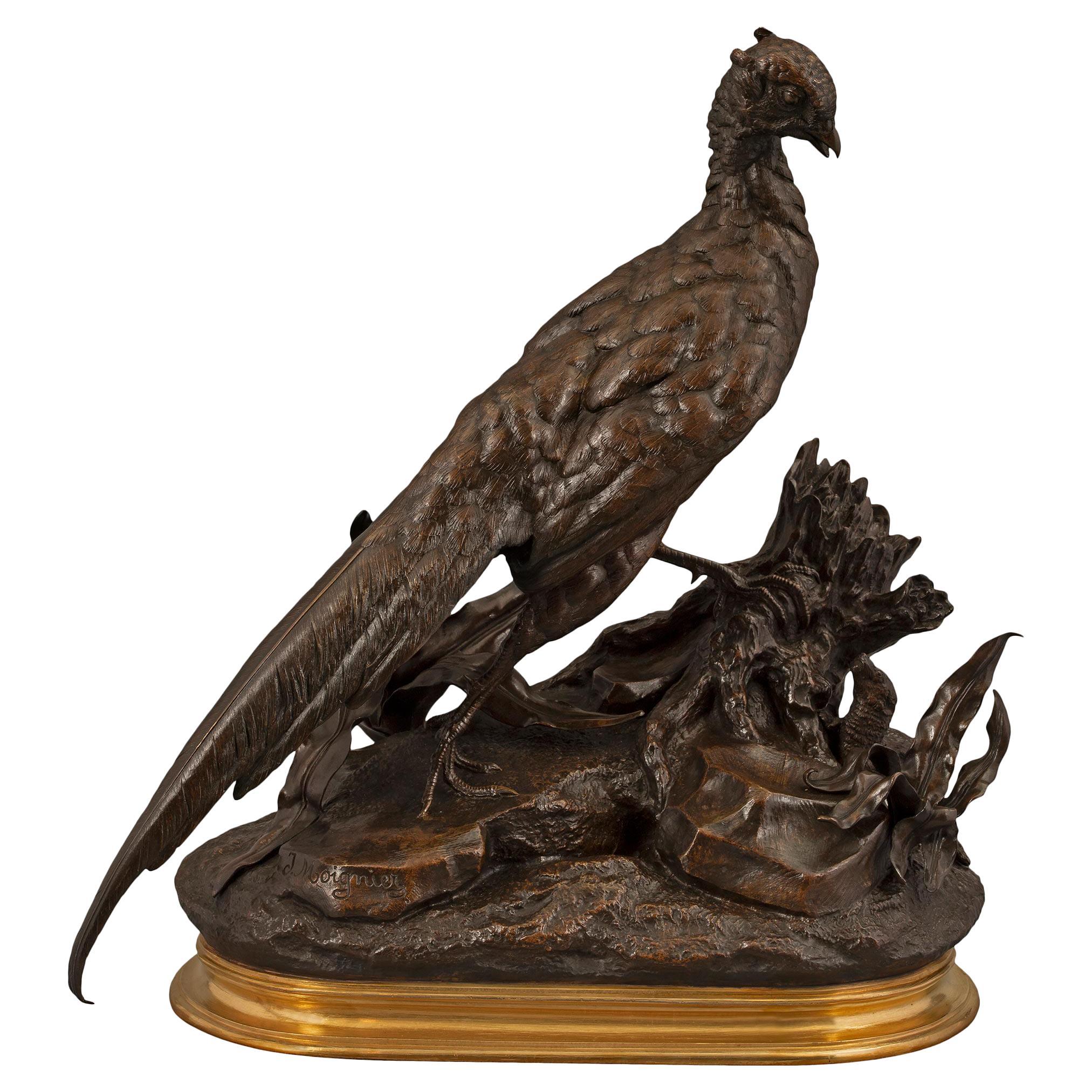 French 19th Century Patinated Bronze and Ormolu Statue of a Pheasant