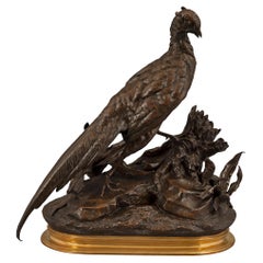 French 19th Century Patinated Bronze and Ormolu Statue of a Pheasant