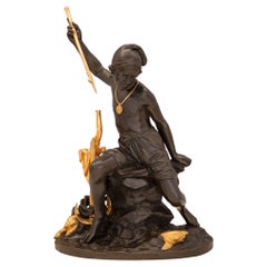 Französische Statue aus patinierter Bronze und Goldbronze des 19. Jahrhunderts, gestempelt Tiffany