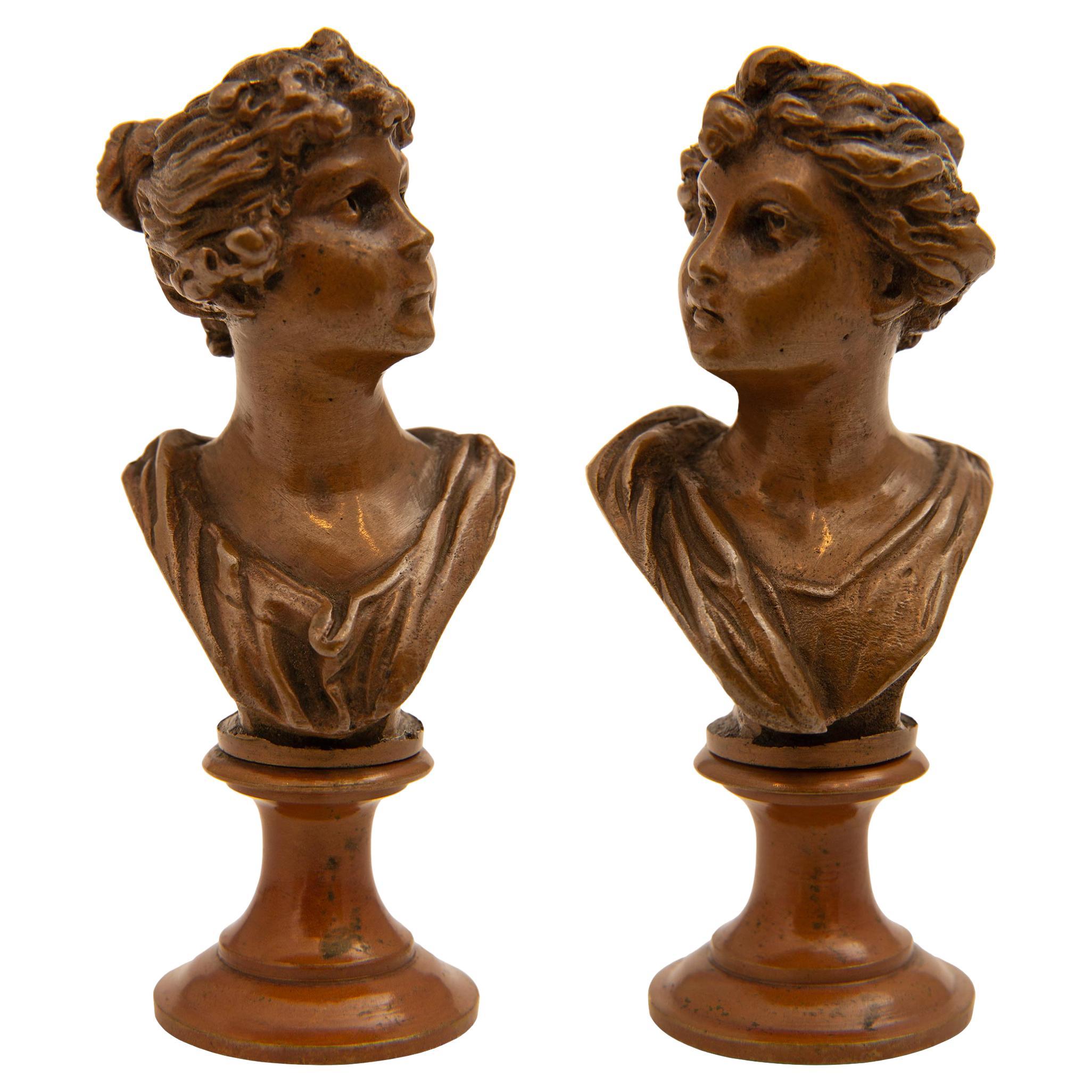 French 19th century patinated Bronze busts