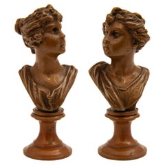 Antique French 19th century patinated Bronze busts