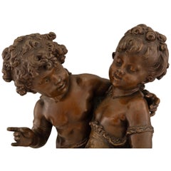 Bronzo patinato francese del XIX secolo intitolato "Chemin Des Roses" di August Morea