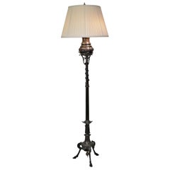 Antique French 19th Century Patinated Bronze Floor Lamp in Style of Barbedienne